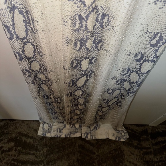 AKIRA Cream Snakeskin Clear Beaded Rhinestone High Neck Maxi Dress - Picture 7 of 12